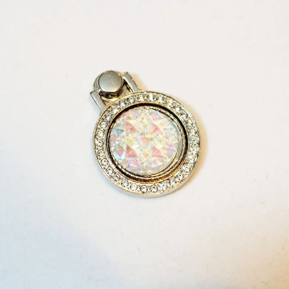Silver Rhinestone Bling 360 Rotating Finger Ring Stand Holder Apple Android For